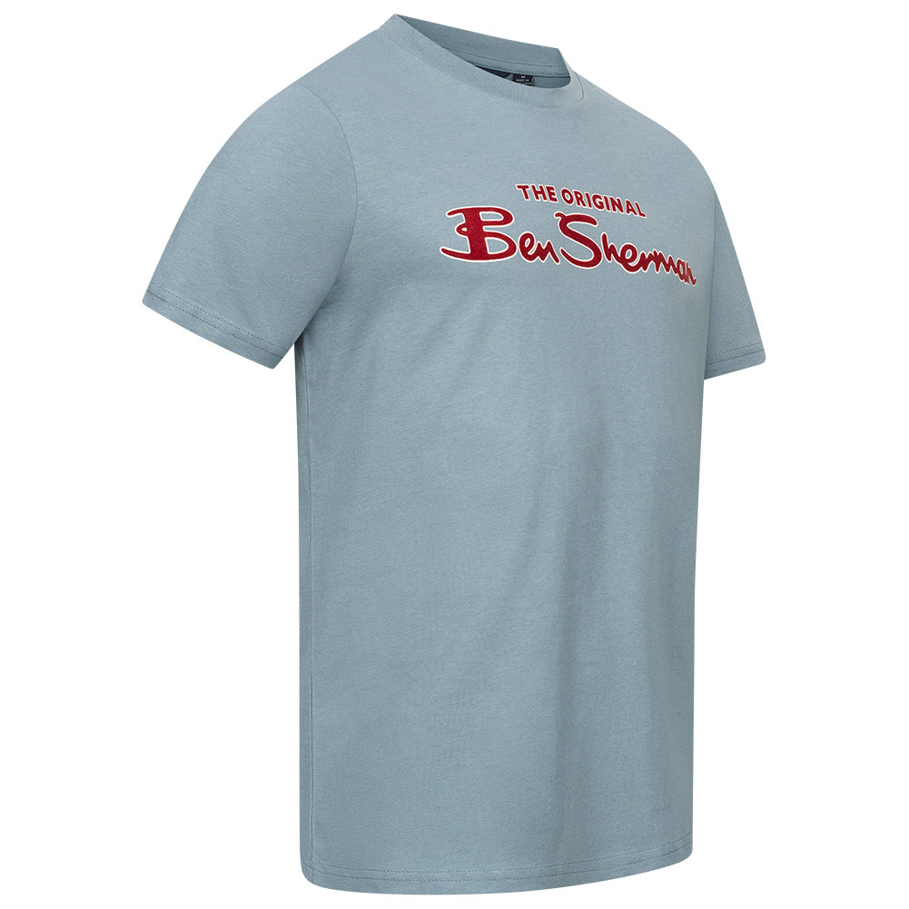 BEN SHERMAN Flocked Logo Herren T-Shirt 0076268-PETROL