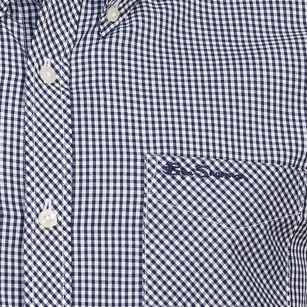 BEN SHERMAN Gingham Herren Langarm Hemd 0077859-NAVY