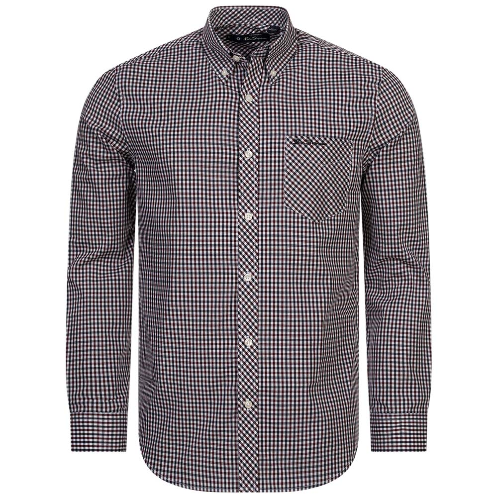 BEN SHERMAN Gingham Herren Langarm Hemd 0077860-WINE