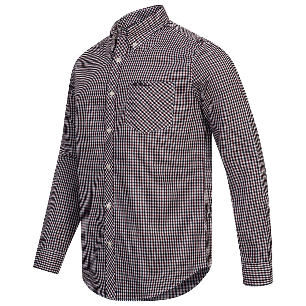 BEN SHERMAN Gingham Herren Langarm Hemd 0077860-WINE