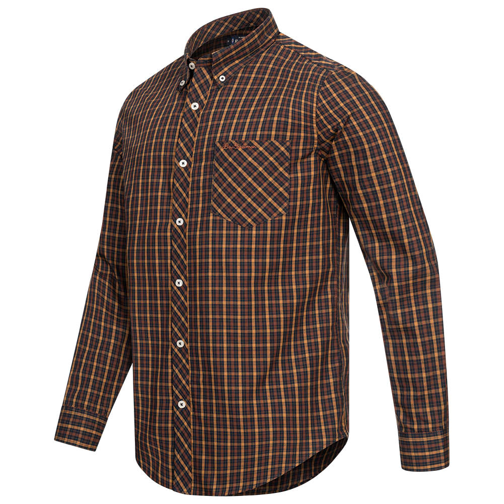 BEN SHERMAN House Check Herren Langarm Hemd 0077861-MARINE