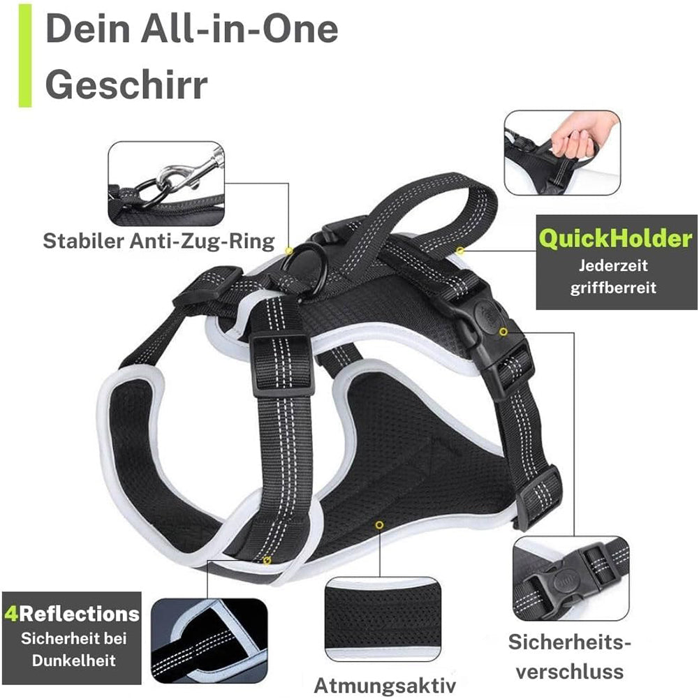 FAVVITY PET gepolstertes reflektierendes Anti-Zug Hundegeschirr schwarz