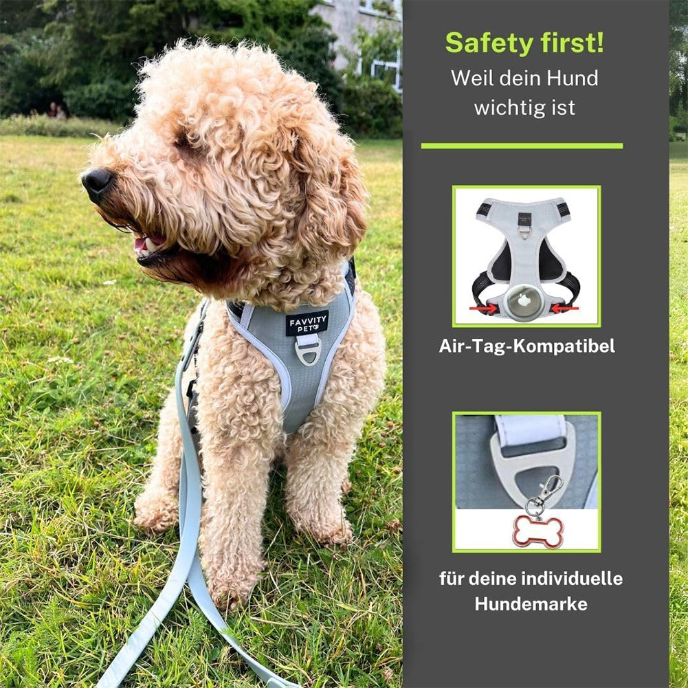 FAVVITY PET gepolstertes reflektierendes Anti-Zug Hundegeschirr schwarz