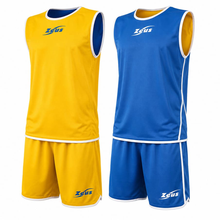 Zeus Kit Doppio Basketball Wende Trikot + Shorts royal/giallo