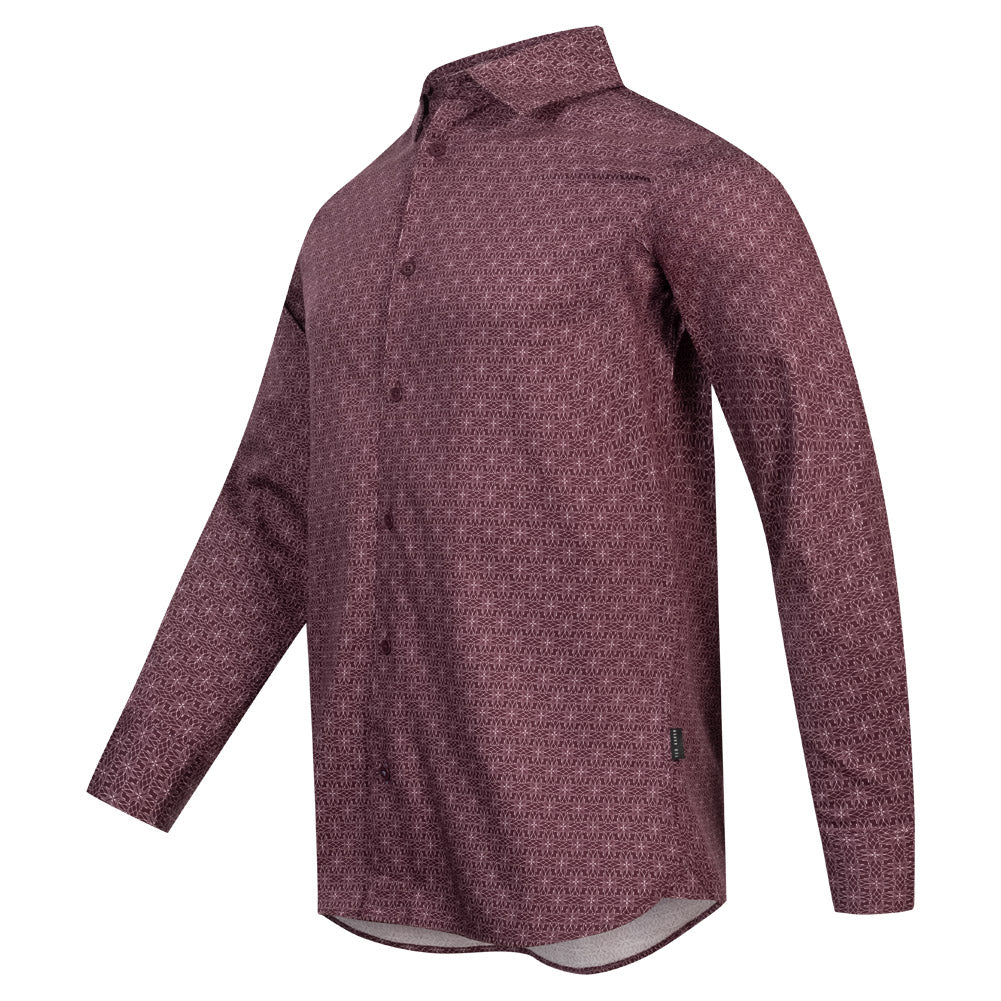 TED BAKER Pavia Star Geo Print Herren Langarm Hemd 272176-MAROON
