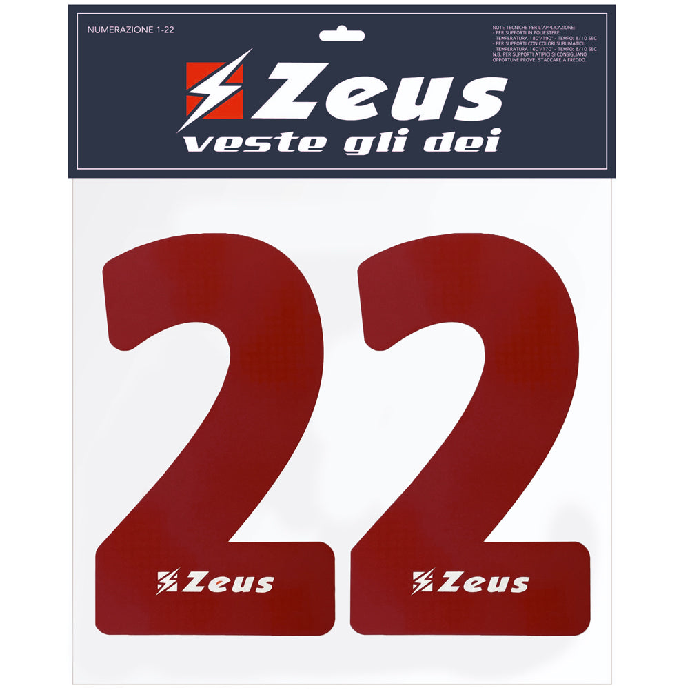 Zeus Iron-on Numbers Kit 1-22 25cm senior dark red