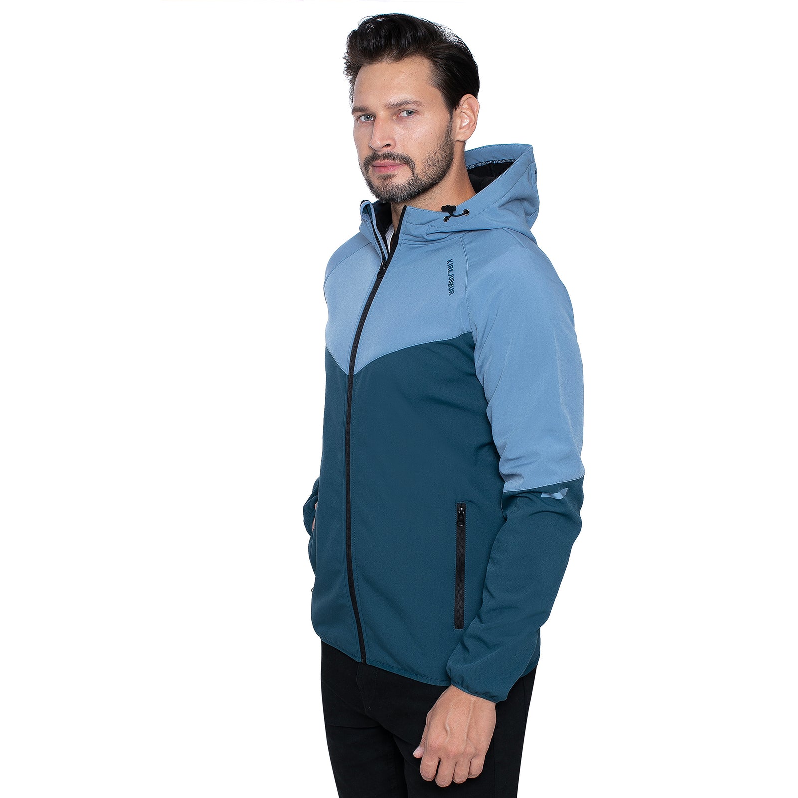 KIRKJUBØUR® "Njordr" Herren SOFTSHELLjacke 10.000 mm Wassersäule blau/hellblau