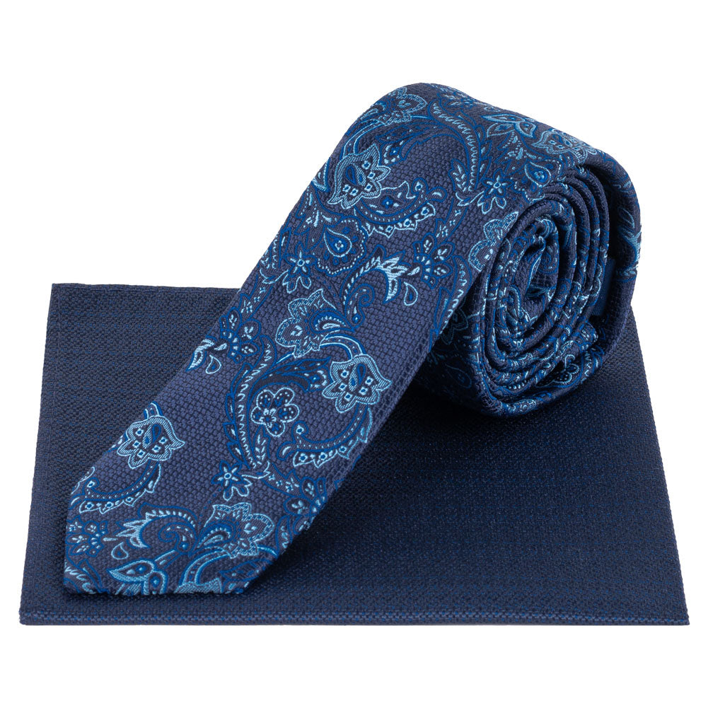 Lambretta Paisley Herren Strickkrawatte und Einstecktuch LAMAW2314-NAVY