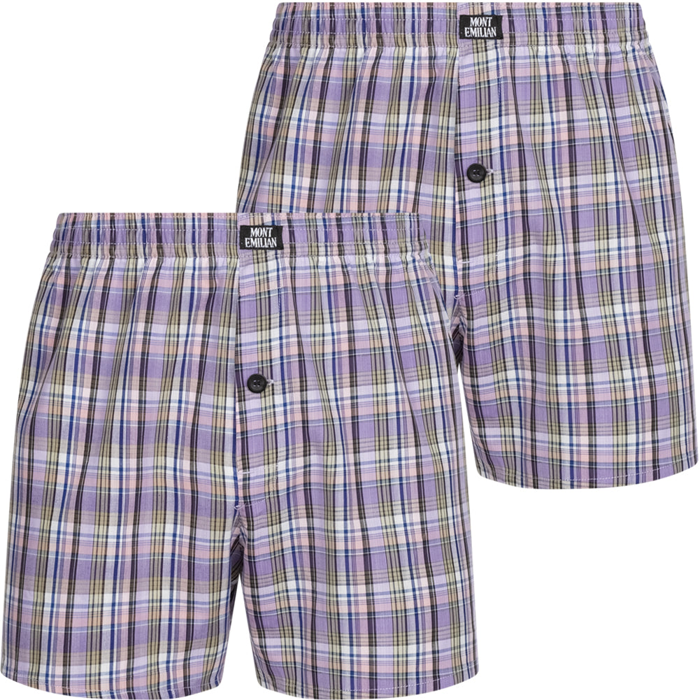 MONT EMILIAN "Nantes" Herren American Boxershorts 2er-Pack lila/karo