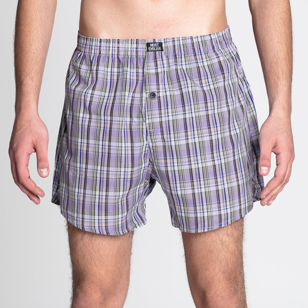 MONT EMILIAN "Nantes" Herren American Boxershorts 2er-Pack lila/karo