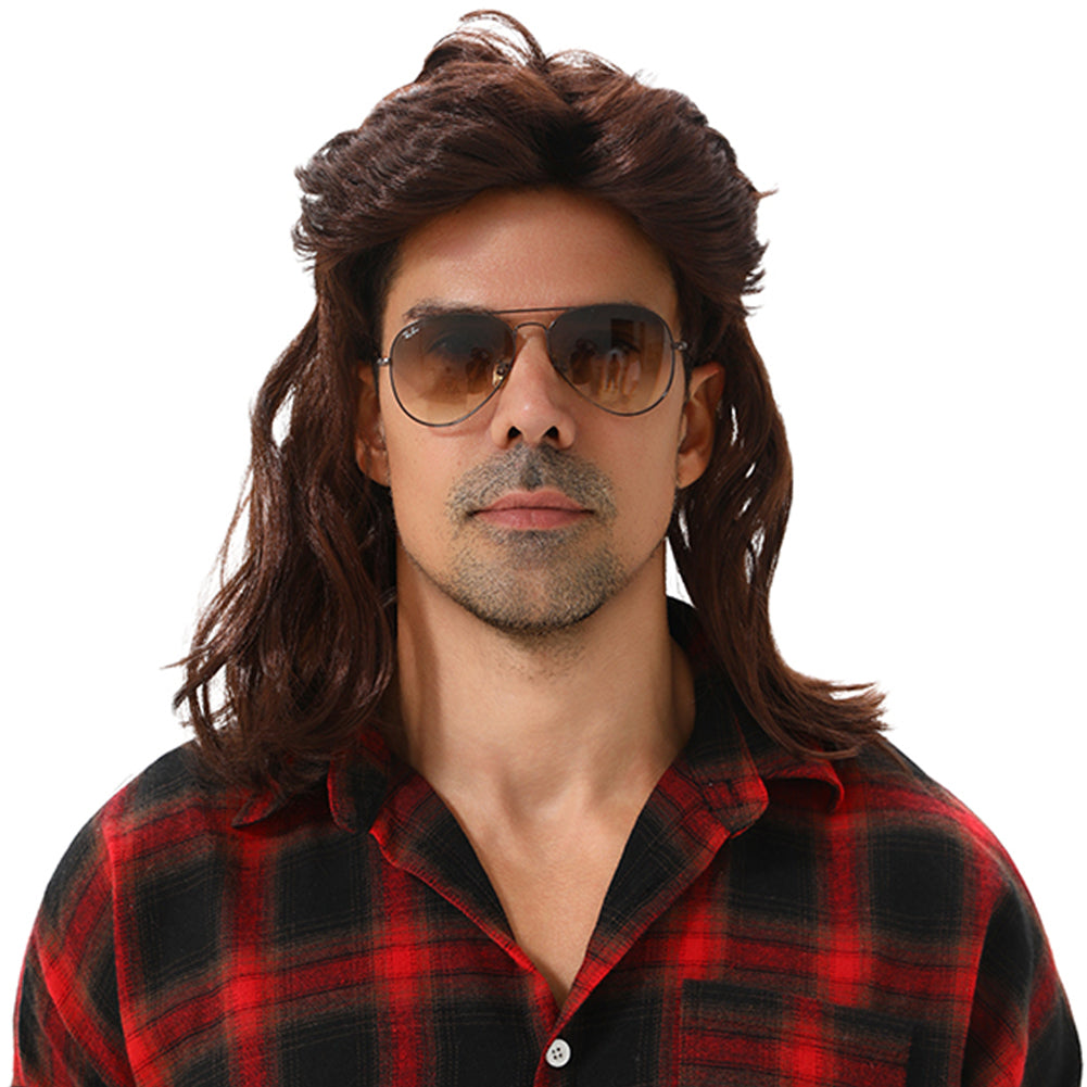 MAASKANTJE "Frituur" Retro Mullet Vokuhila Perücke dunkelbraun