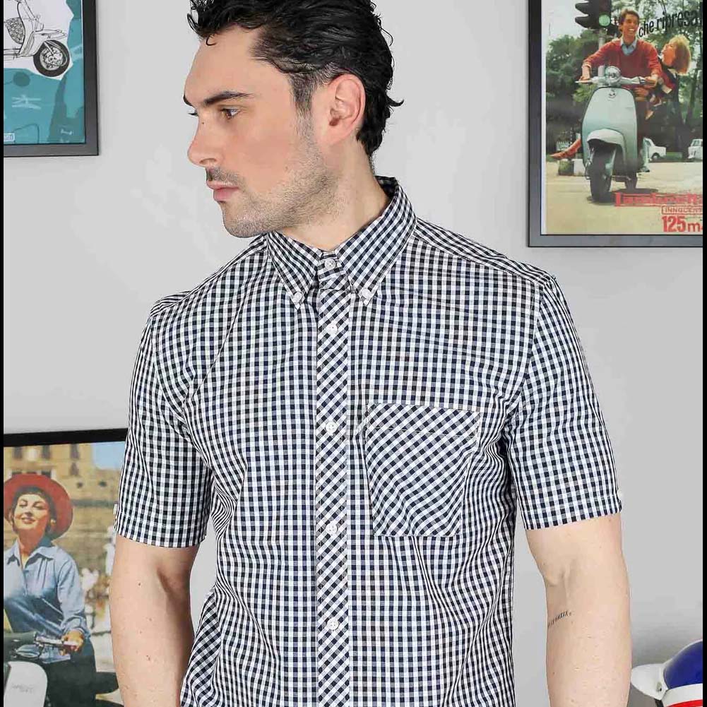 Lambretta Gingham Herren Kurzarm Hemd RWIS1455-NVY