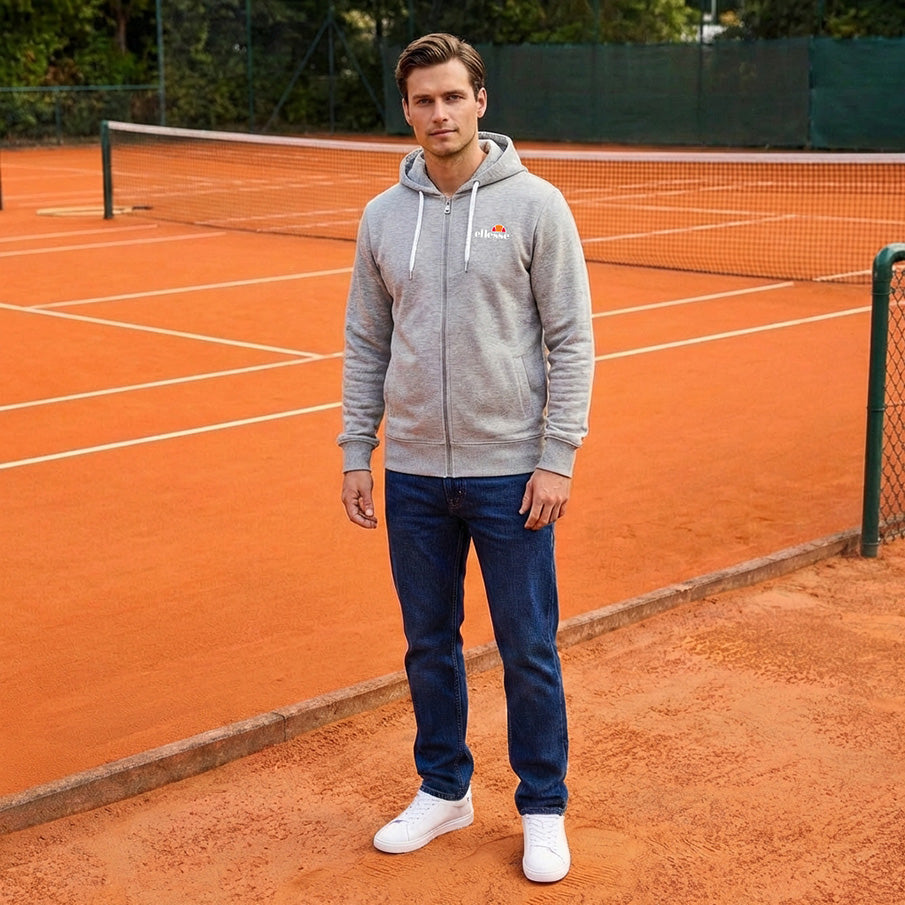 ellesse Klemerio Full Zip Herren Kapuzen Sweatjacke SOP23857-Lt Grey Marl