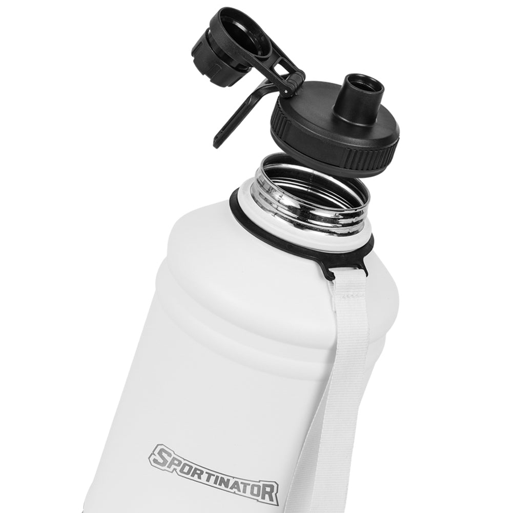 SPORTINATOR "Hydrated" Fitness Edelstahl Trinkflasche 2,2l weiß